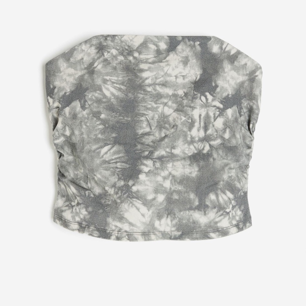 Soft denim tube top.